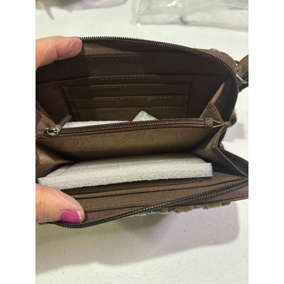 Justin Western Cactus Concho Turquoise Cream Lace Wallet Clutch Crossbody Bag - Picture 6 of 7